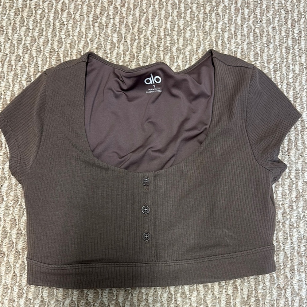 ALO Yoga Brown Blissful Henley bra, sized small
